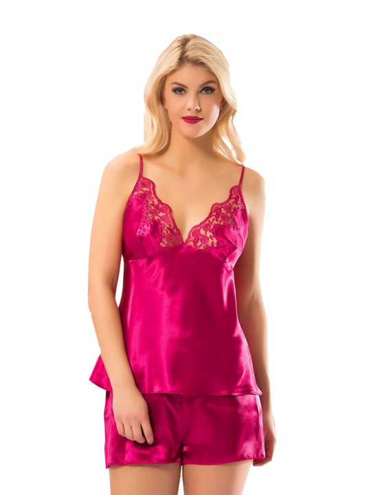 Fuşya Saten Babydoll Şortlu Takım - 297