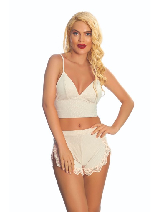 Ekru Lcralı Babydoll Şortlu Takım - 319