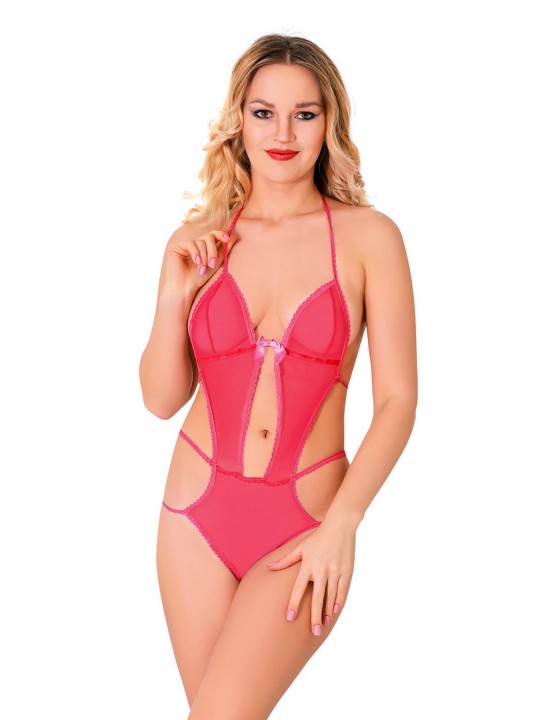 Fuşya Lcralı Tül Bodysuit - 934